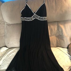 Black dress w/sequin adorned straps & bodice.